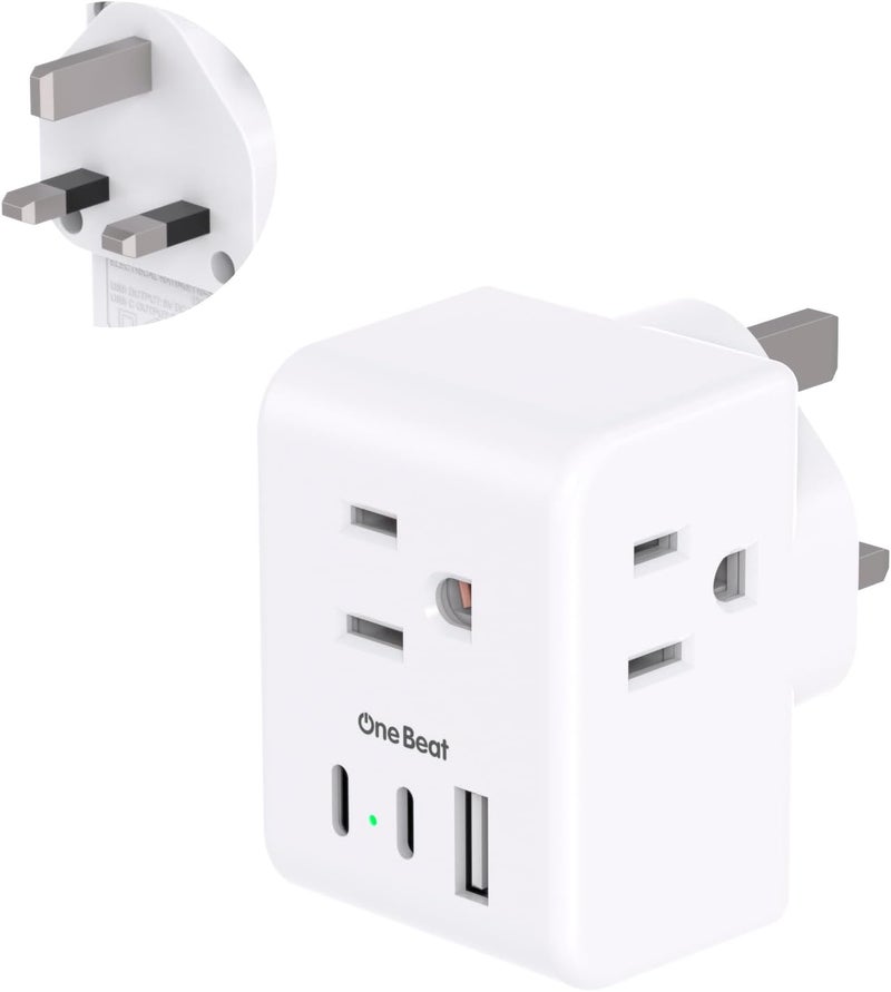 One Beat US to UK Ireland Travel Plug Adapter, Type G Power Plug Adapter with 3 Outlets 3 USB Ports(2 USB C), European Travel Plug Adapter for USA to England London Scotland British Qatar Irish Hongkong - Image 1